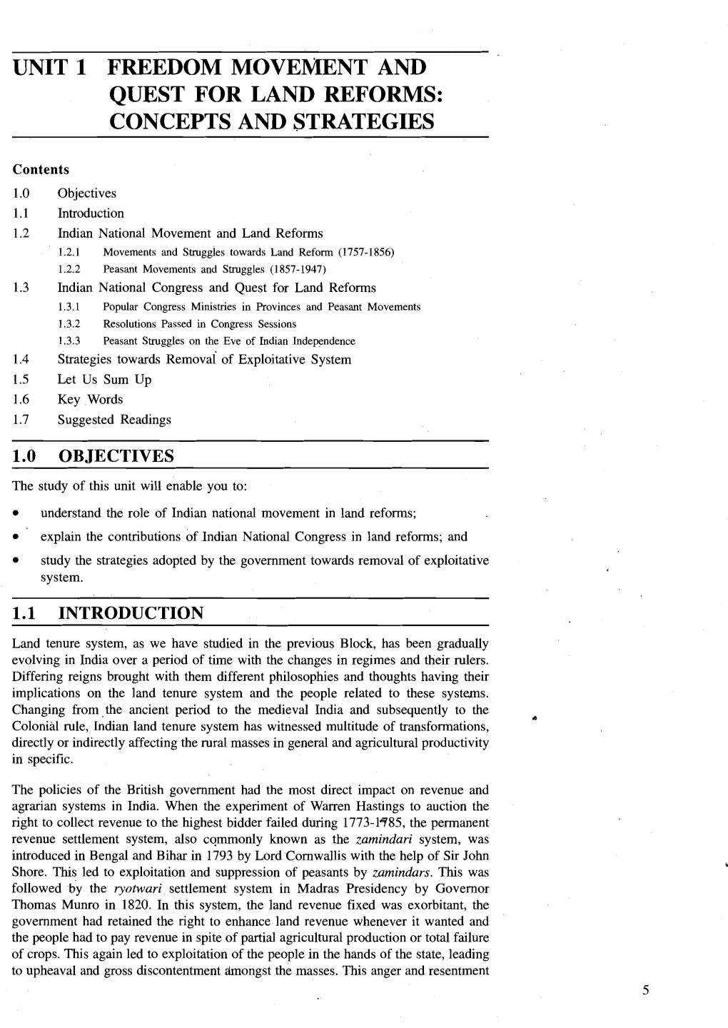 Unit 1 Freedom Movement and Quest for Land Reforms: Concepts and Strategies