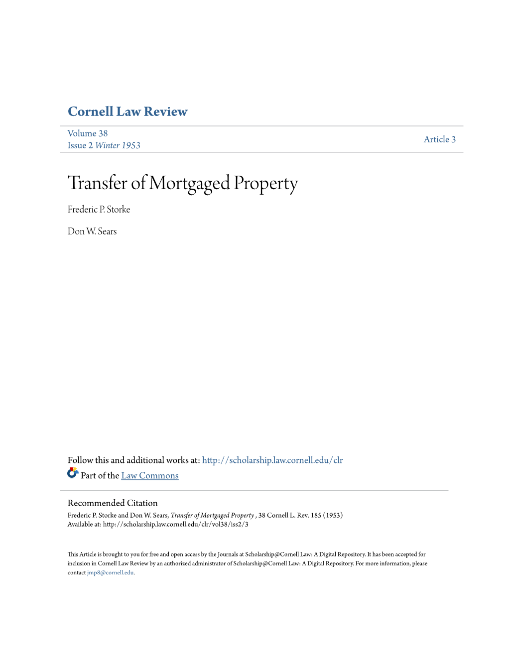 Transfer of Mortgaged Property Frederic P