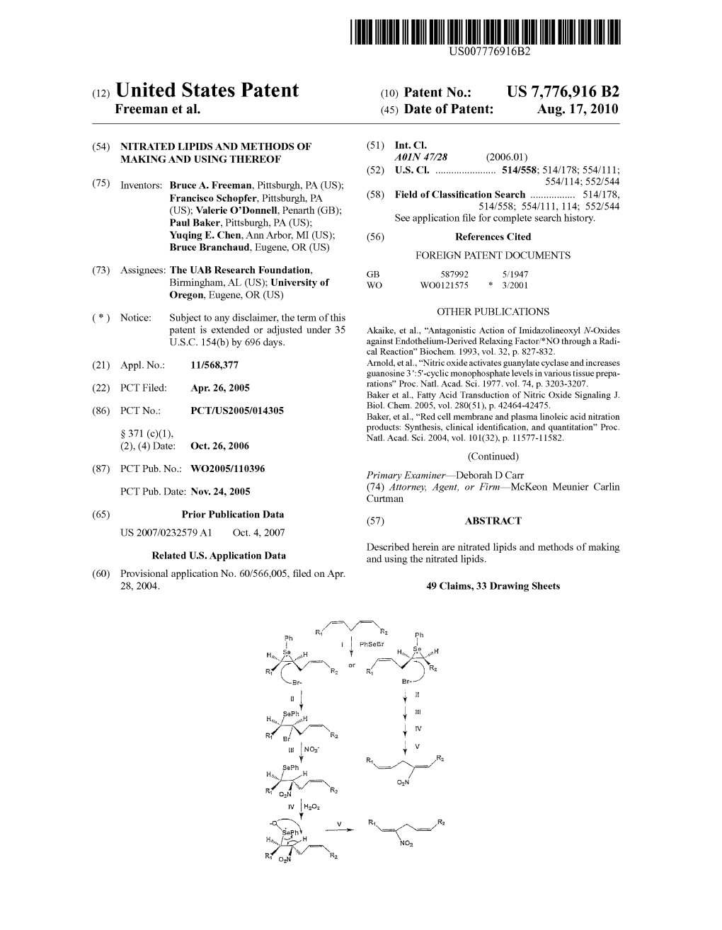 (12) United States Patent (10) Patent No.: US 7,776,916 B2 Freeman Et Al