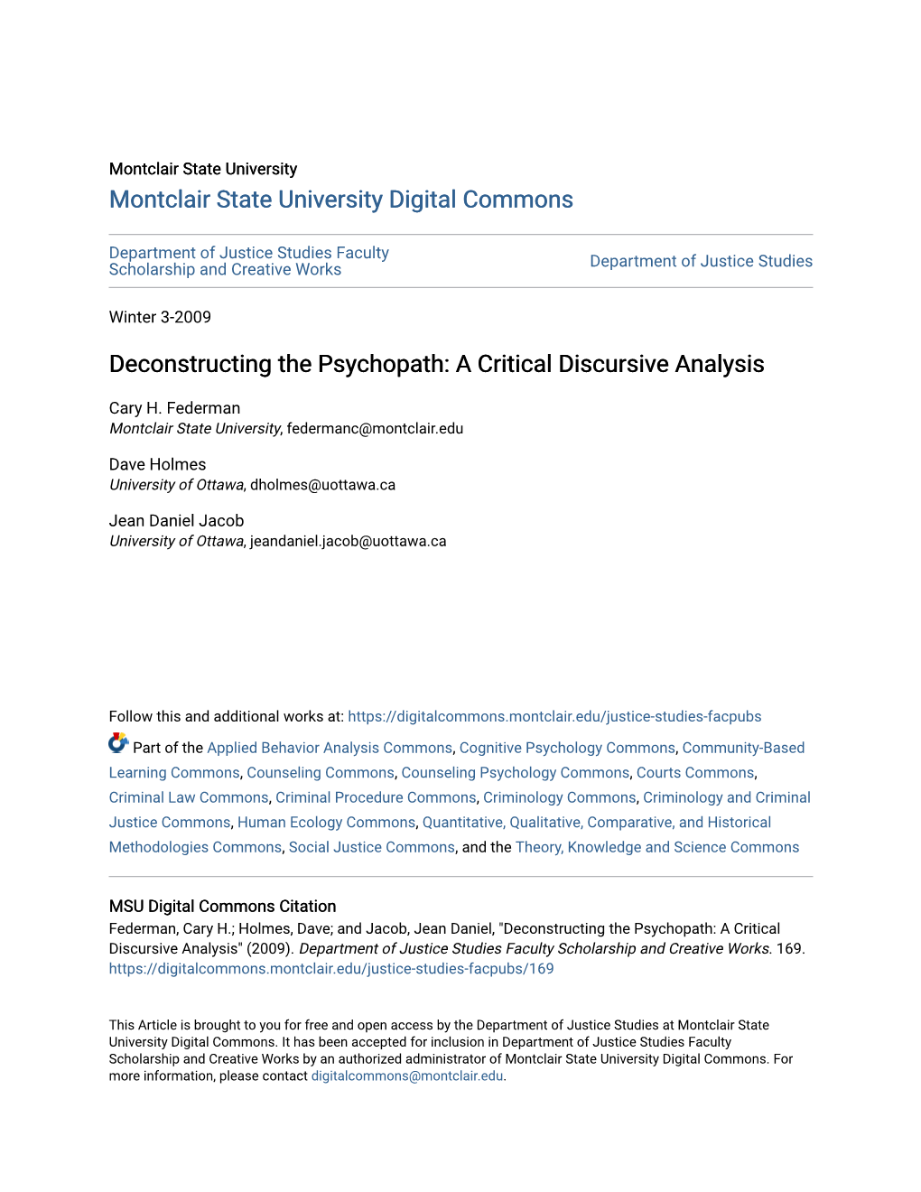Deconstructing the Psychopath: a Critical Discursive Analysis