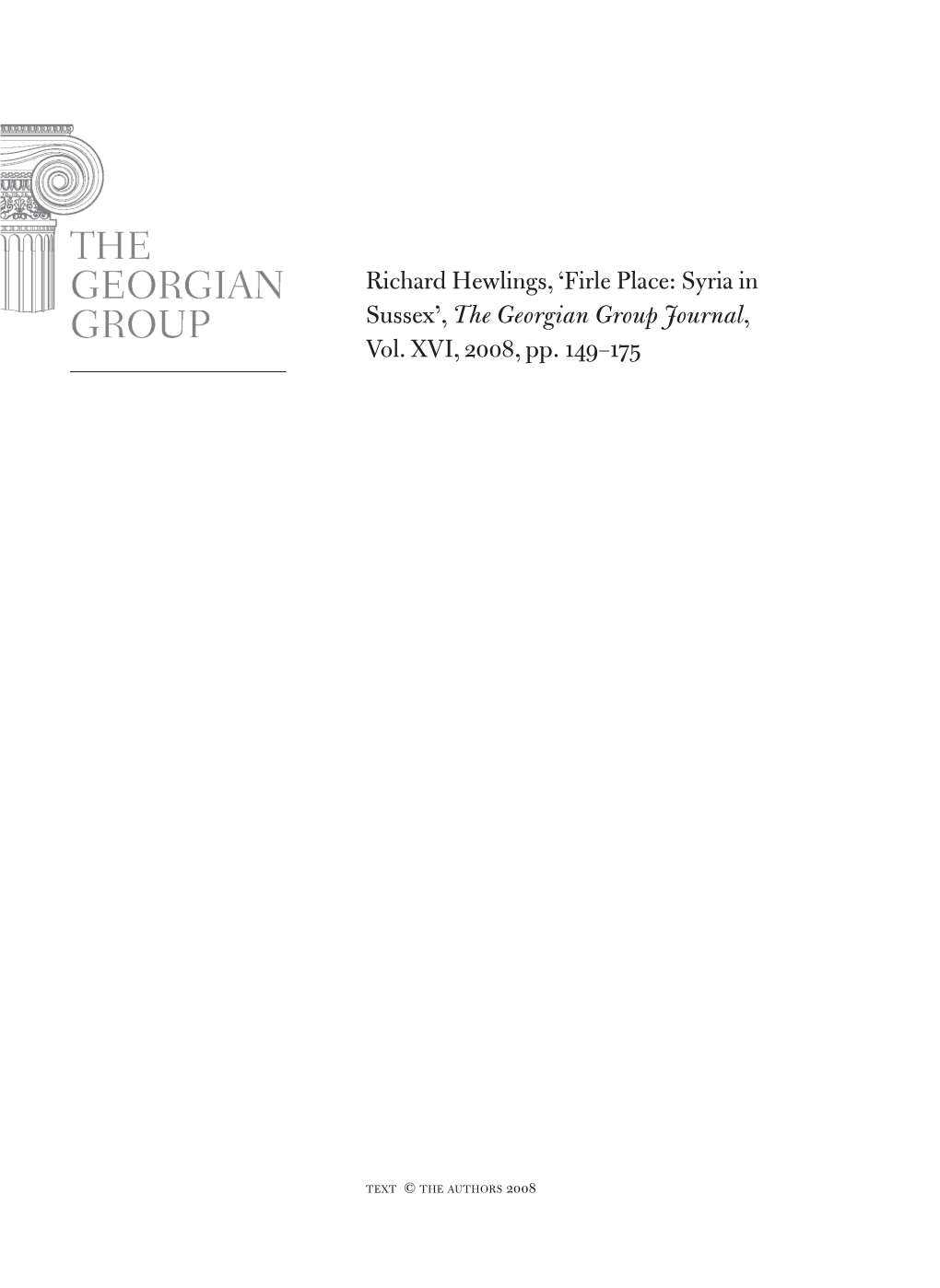 Richard Hewlings, 'Firle Place: Syria in Sussex', the Georgian Group