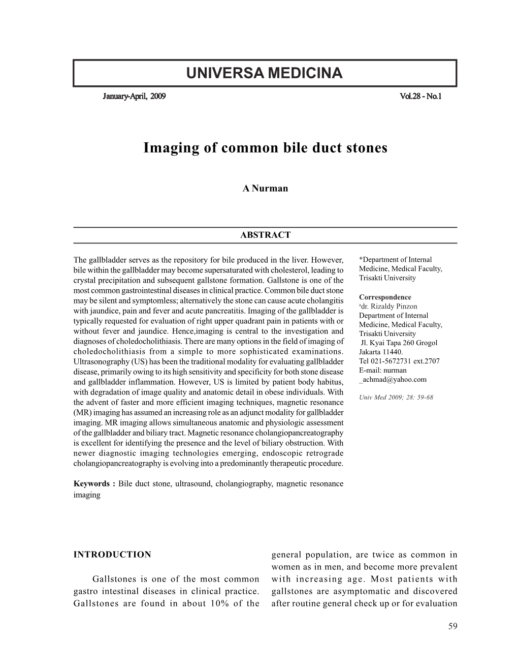 Imaging of Common Bile Duct Stones UNIVERSA MEDICINA