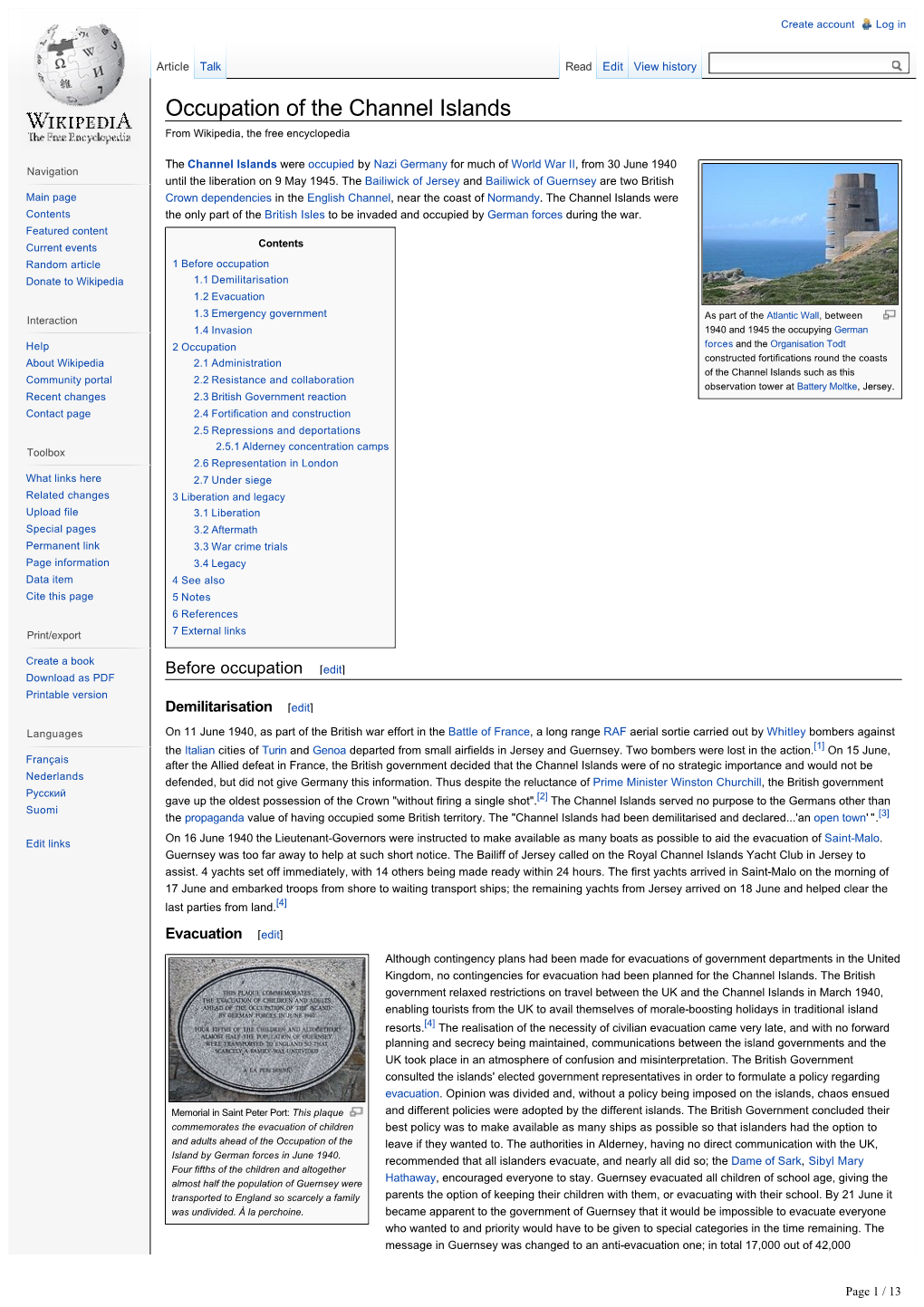 Occupation of the Channel Islands from Wikipedia, the Free Encyclopedia