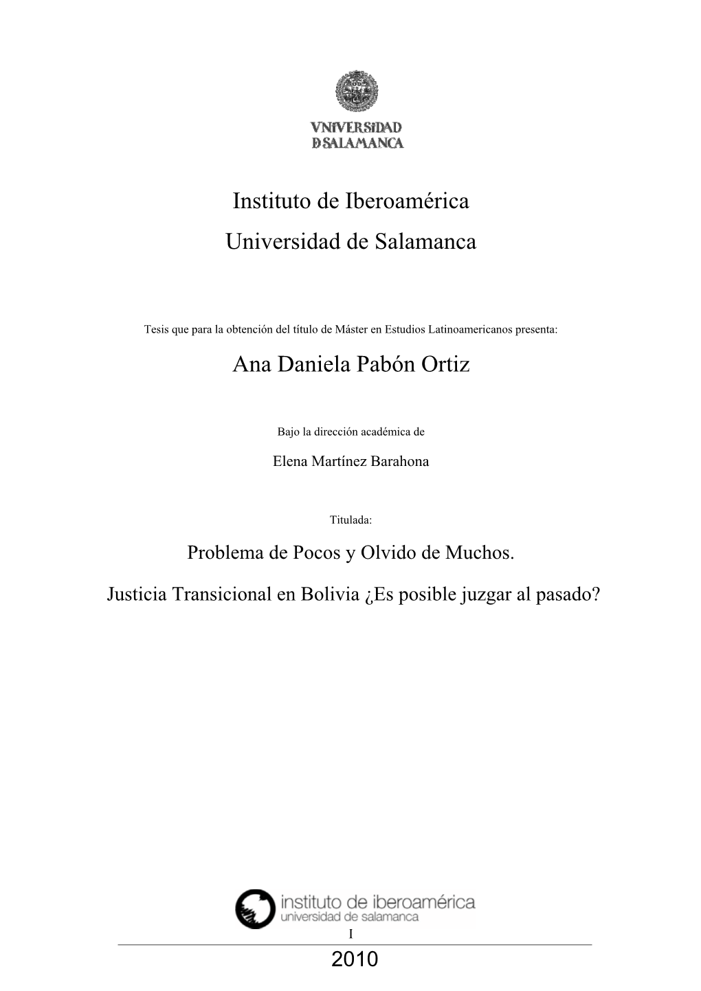 Instituto De Iberoamérica Universidad De Salamanca Ana Daniela Pabón