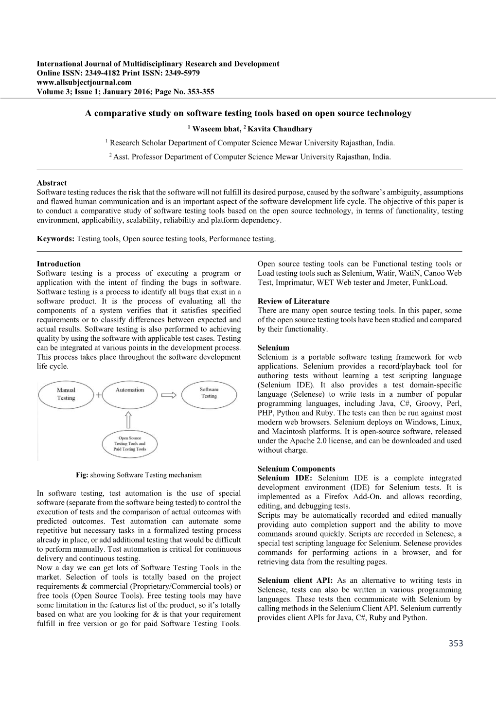 353 a Comparative Study on Software Testing Tools Based on Open Source