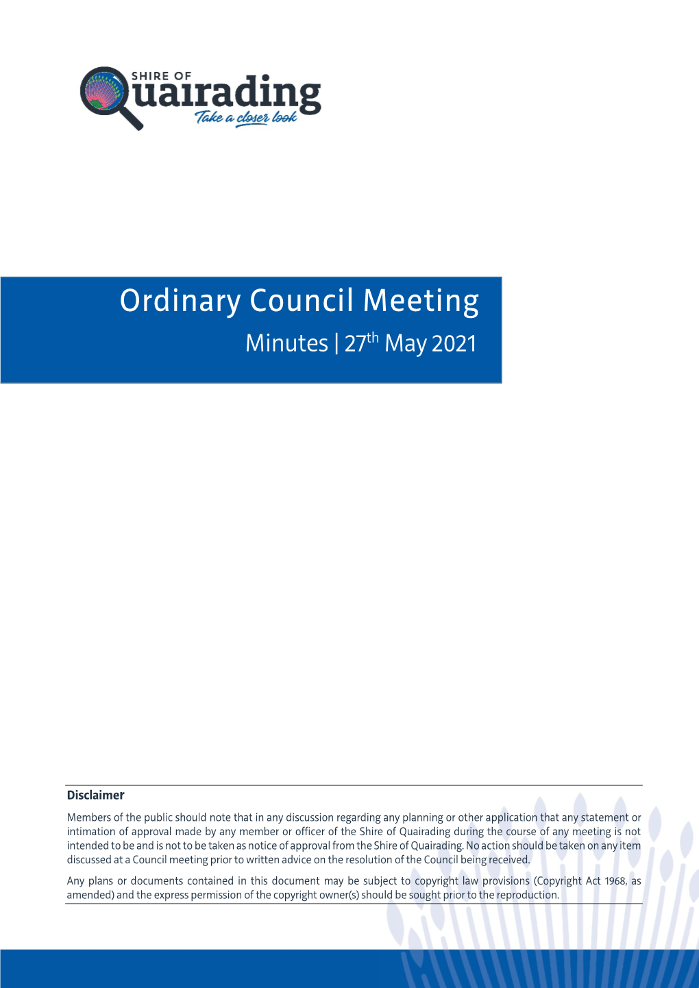 Ordinary Council Meeting Minutes | 27Th May 2021