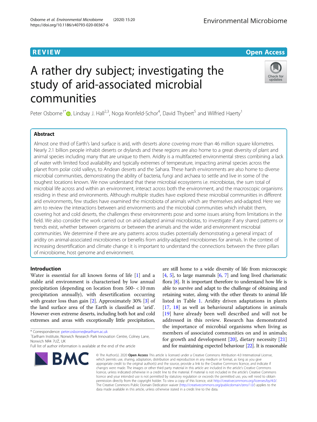 Investigating the Study of Arid-Associated Microbial Communities Peter Osborne1* , Lindsay J