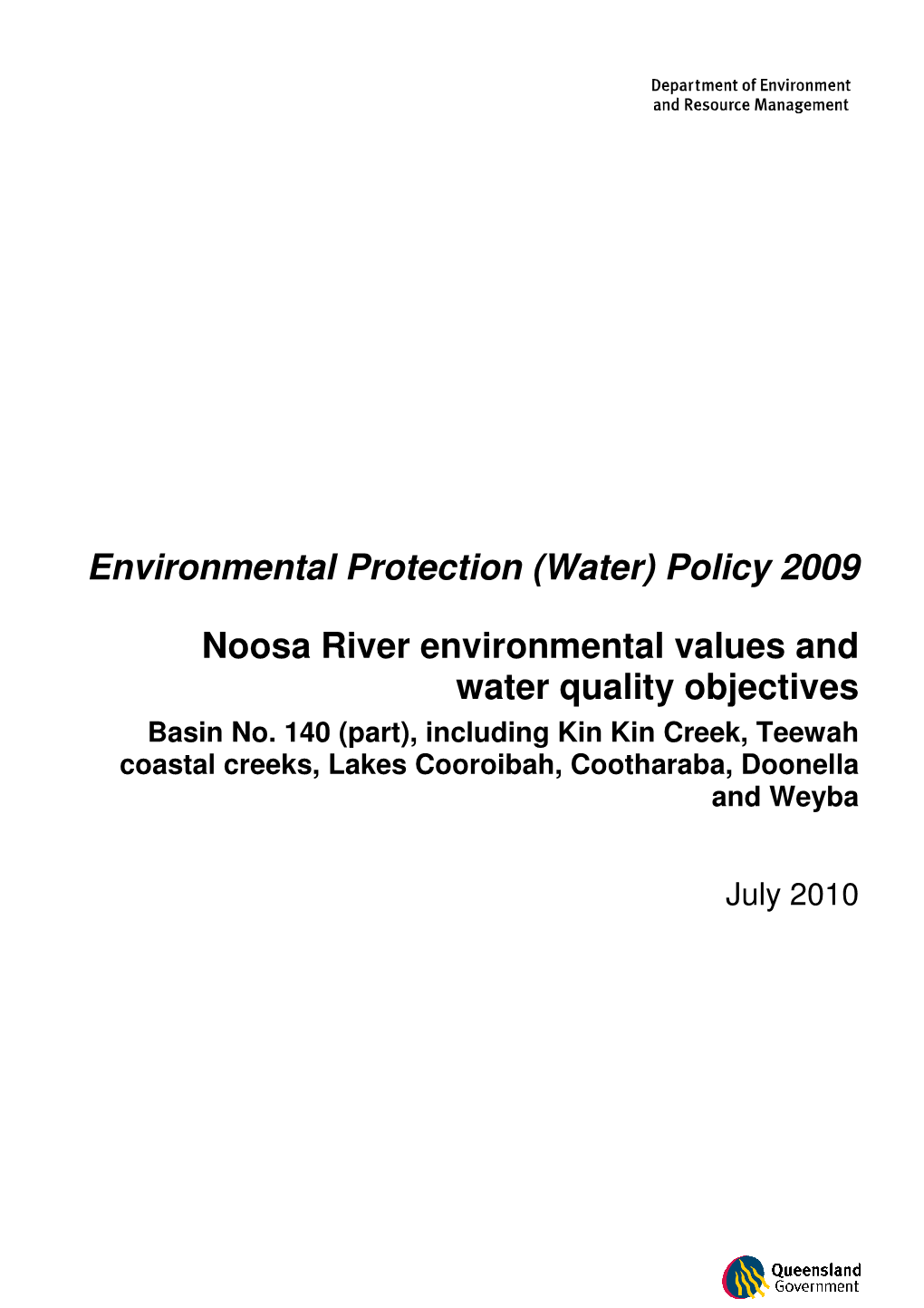 Noosa River Environmental Values and Water Quality Objectives Basin No