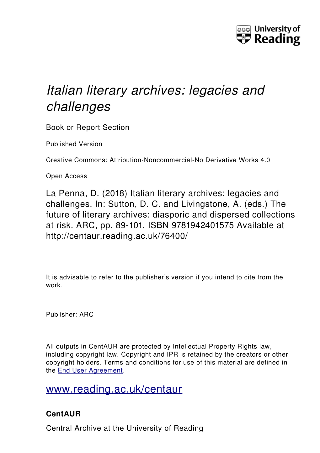 Italian Literary Archives: Legacies and Challenges