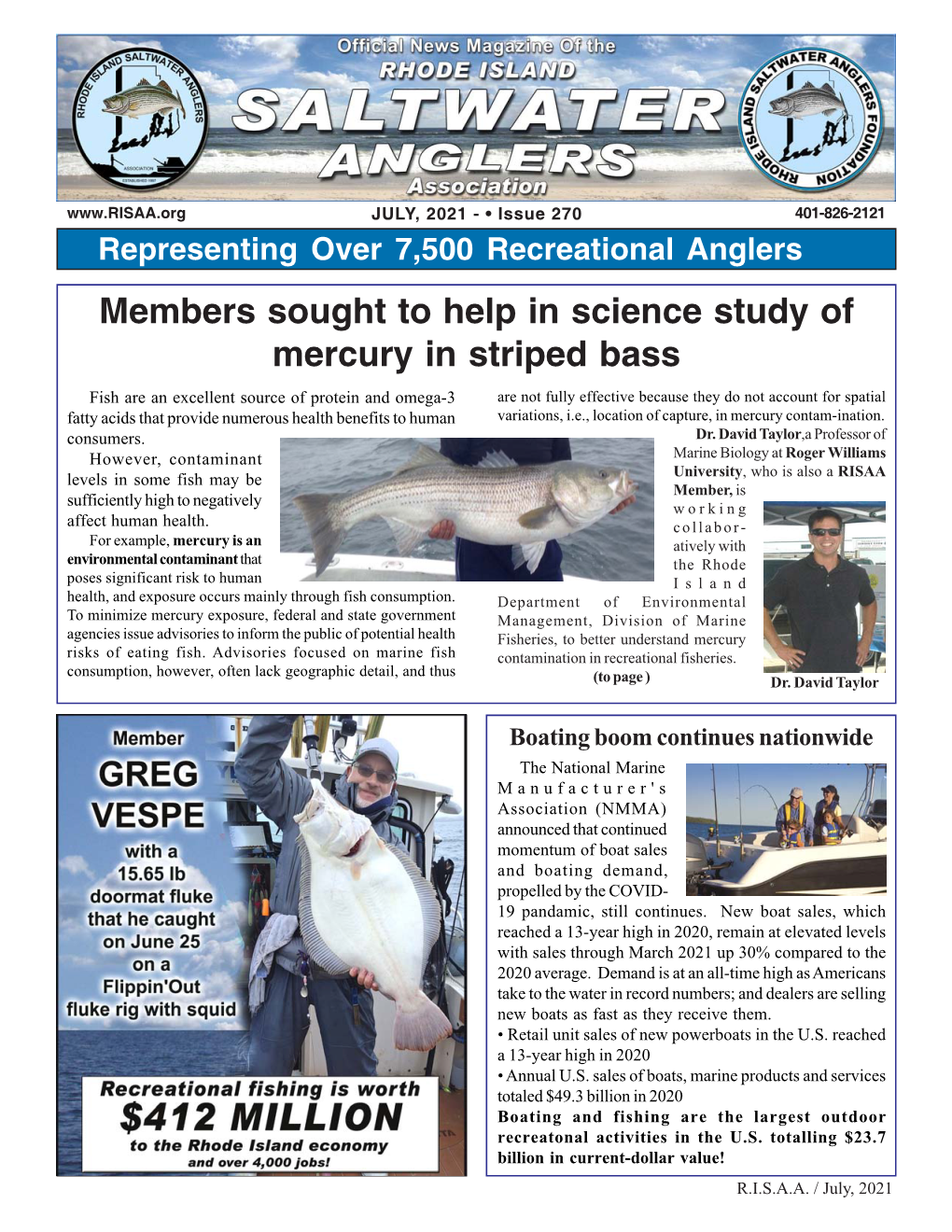 Members Sought to Help in Science Study of Mercury in Striped Bass
