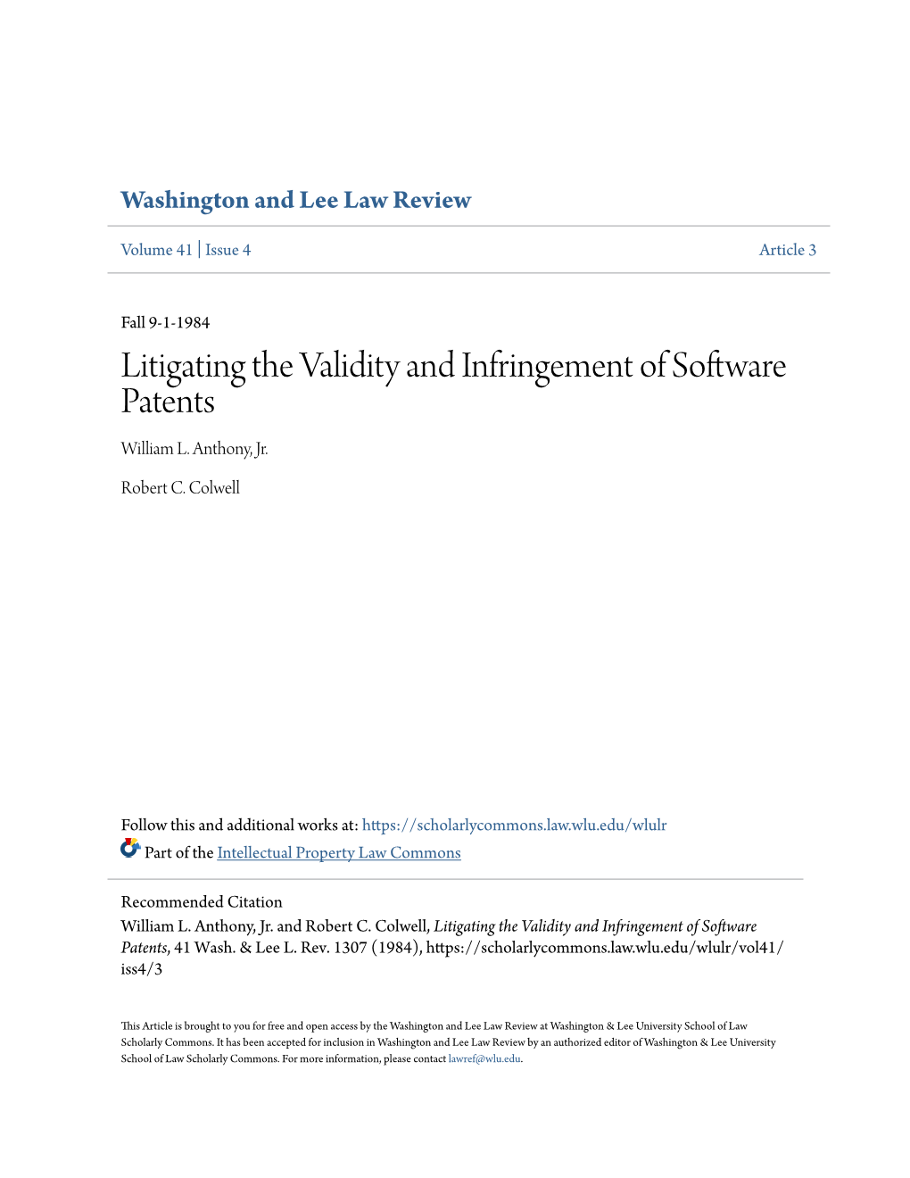 Litigating the Validity and Infringement of Software Patents William L