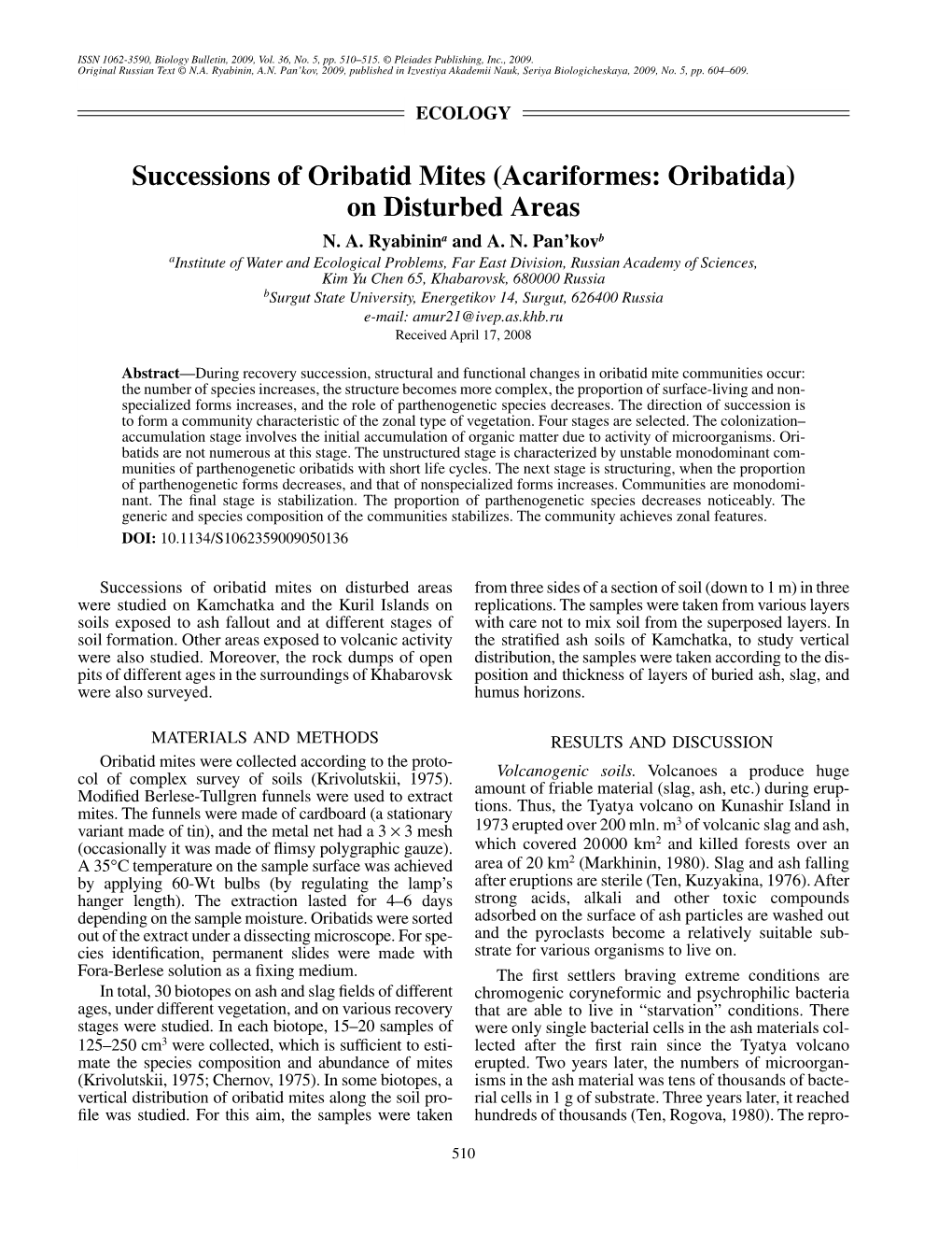 Successions of Oribatid Mites (Acariformes: Oribatida) on Disturbed Areas N