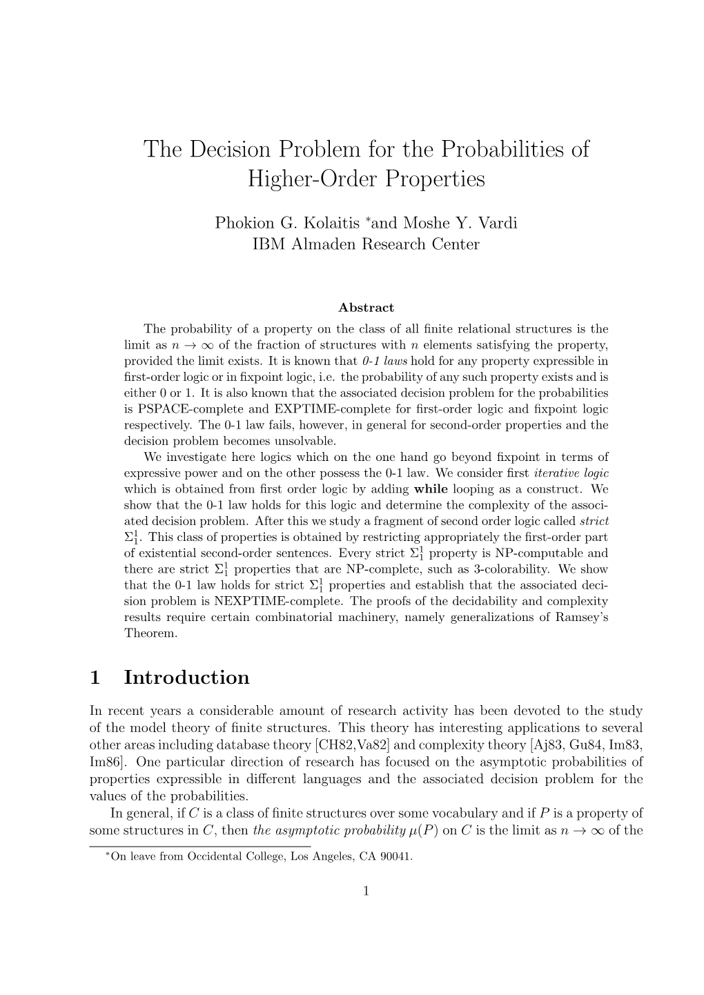 The Decision Problem for the Probabilities of Higher-Order Properties