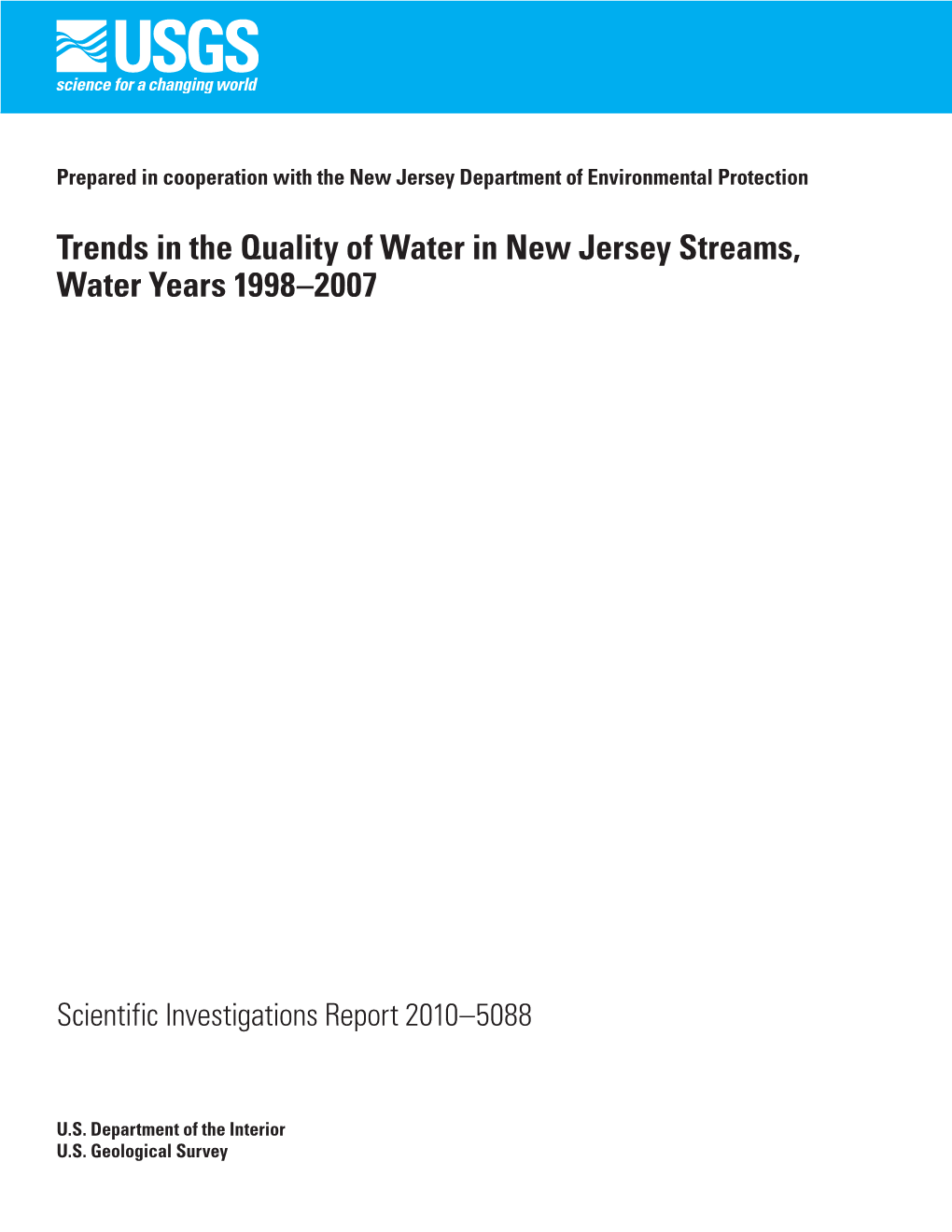 Trends in the Quality of Water in New Jersey Streams, Water Years 1998-2007