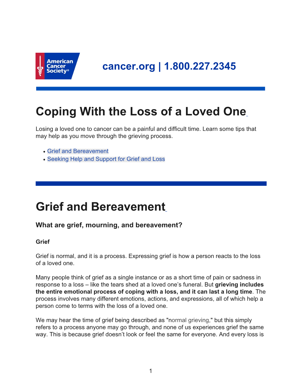 Coping with the Loss of a Loved One Grief and Bereavement