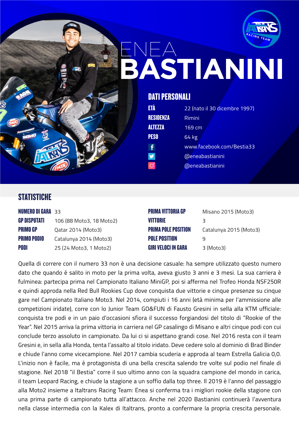 BASTIANINI DATI PERSONALI ETÀ 22 (Nato Il 30 Dicembre 1997) RESIDENZA Rimini ALTEZZA 169 Cm PESO 64 Kg @Eneabastianini @Eneabastianini