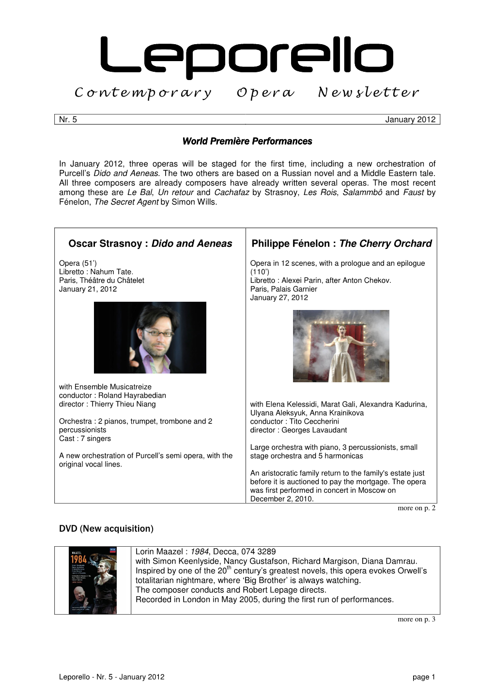 Contemporary Opera Newsletter