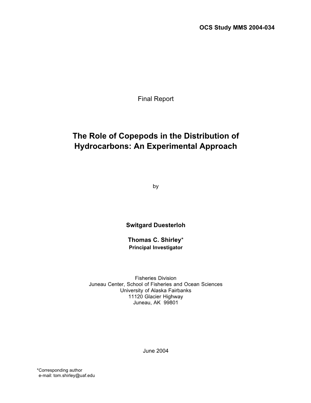 The Role of Copepods in the Distribution of Hydrocarbons: an Experimental Approach