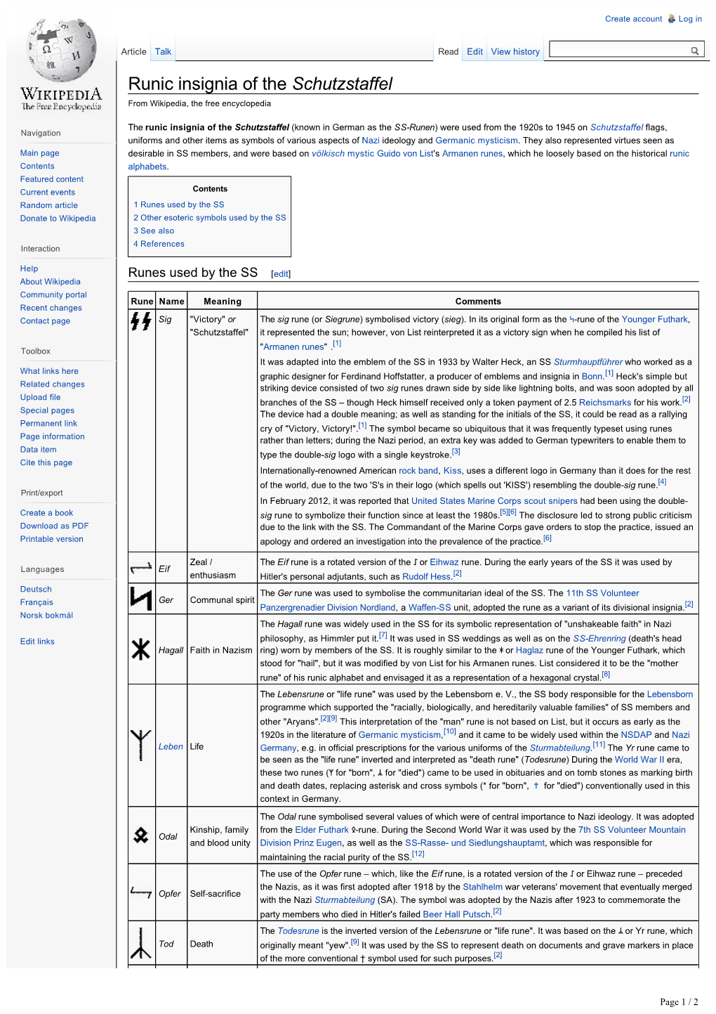 Runic Insignia of the Schutzstaffel from Wikipedia, the Free Encyclopedia