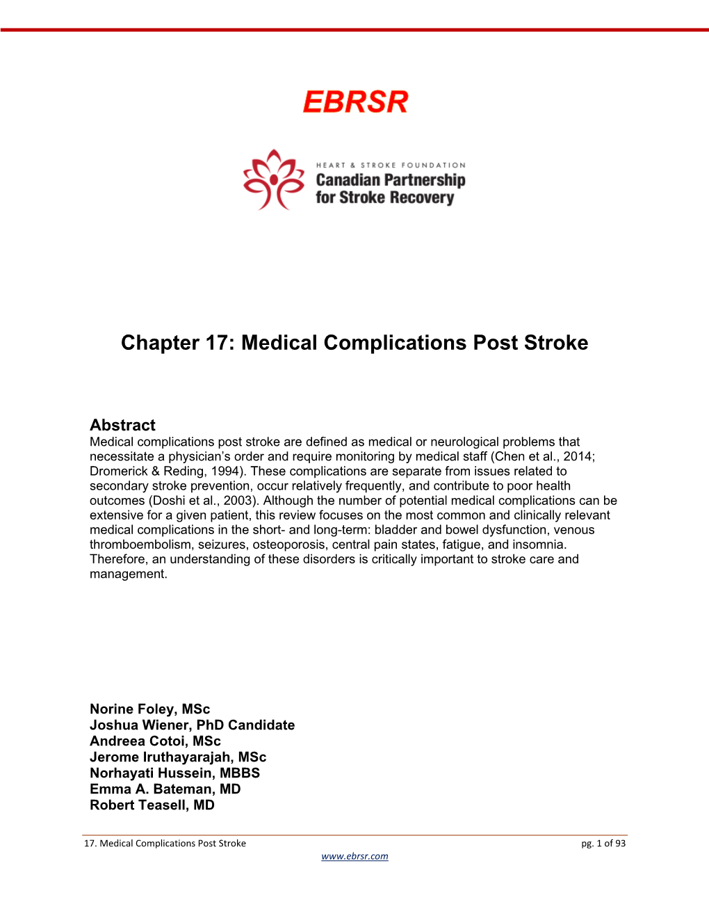 Chapter 17: Medical Complications Post Stroke