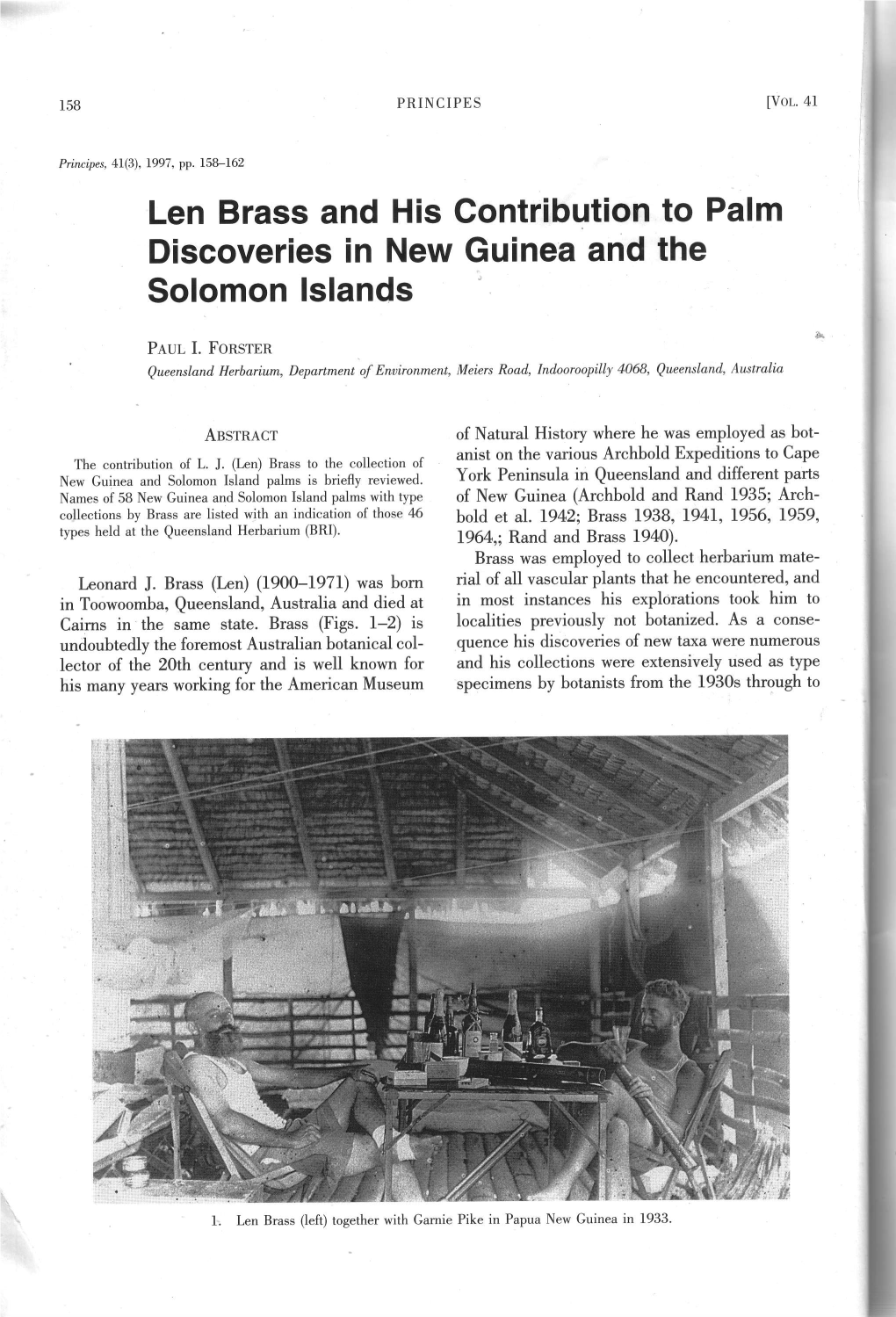 Len Brass and His Contribution to Palm Discoveries in New Guinea