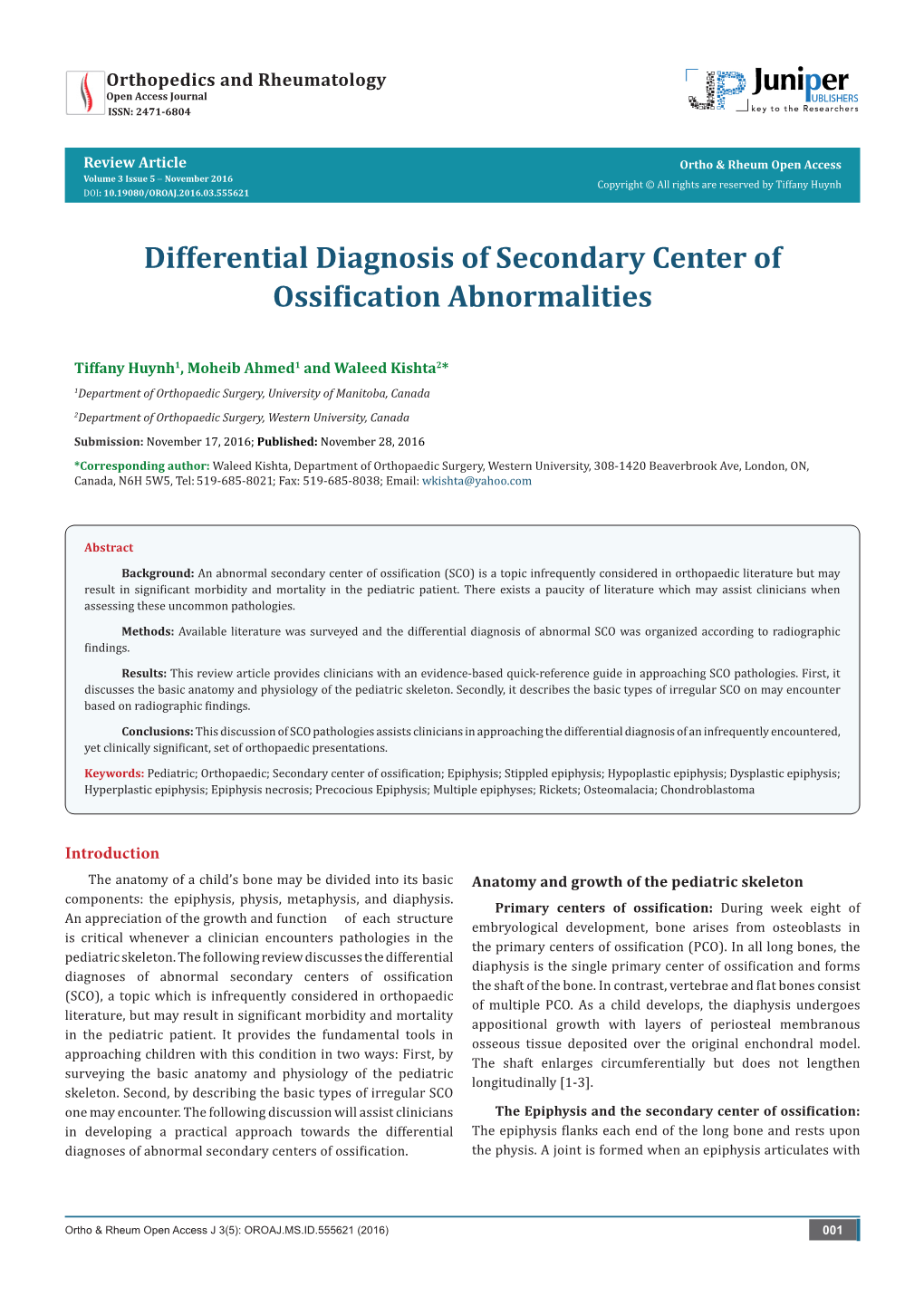 Differential Diagnosis of Secondary Center of Ossification Abnormalities