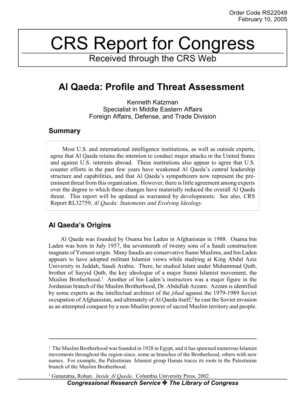 Al Qaeda: Profile and Threat Assessment