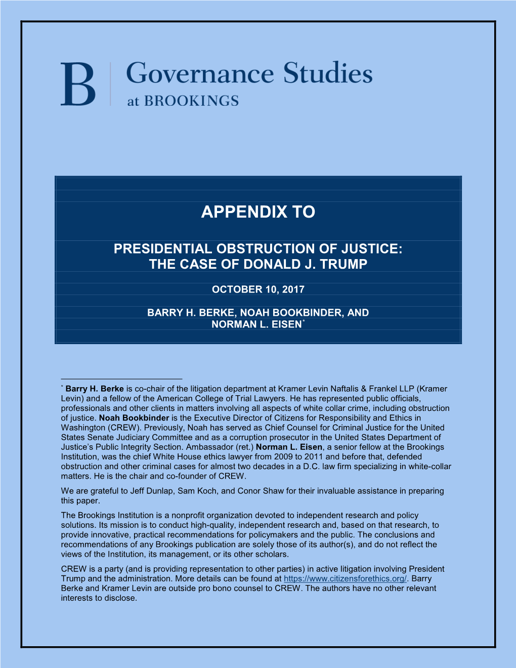 Appendix to Presidential Obstruction of Justice: The