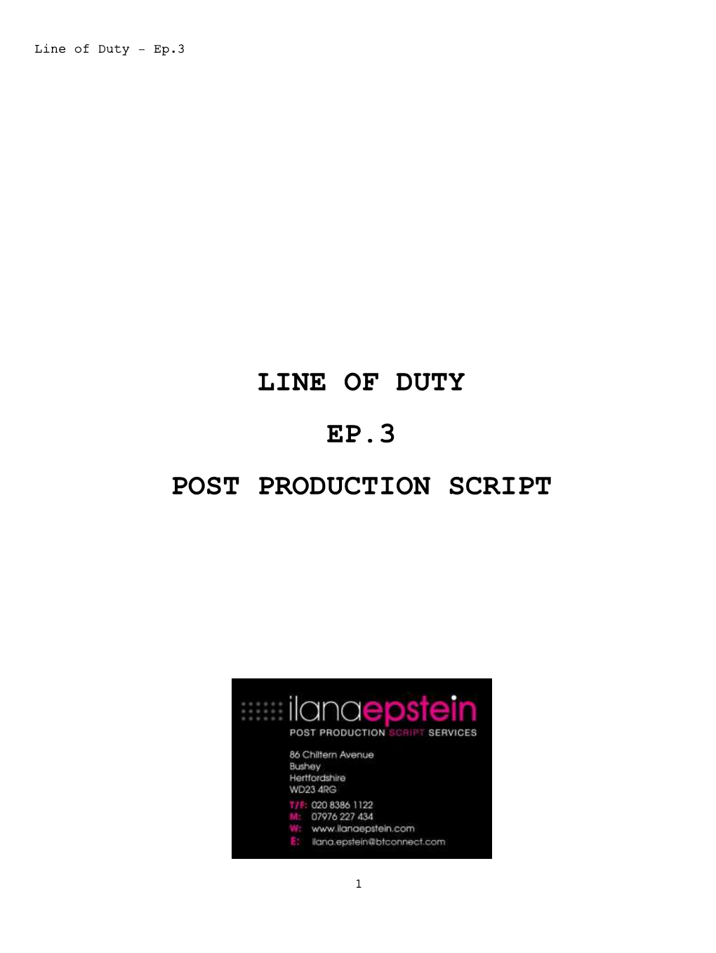 Line of Duty Ep.3 Post Production Script