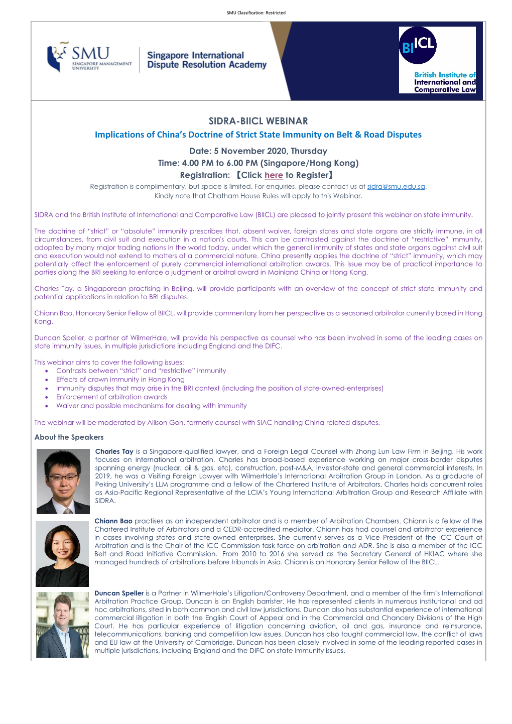 SIDRA-BIICL WEBINAR Implications of China's Doctrine of Strict State