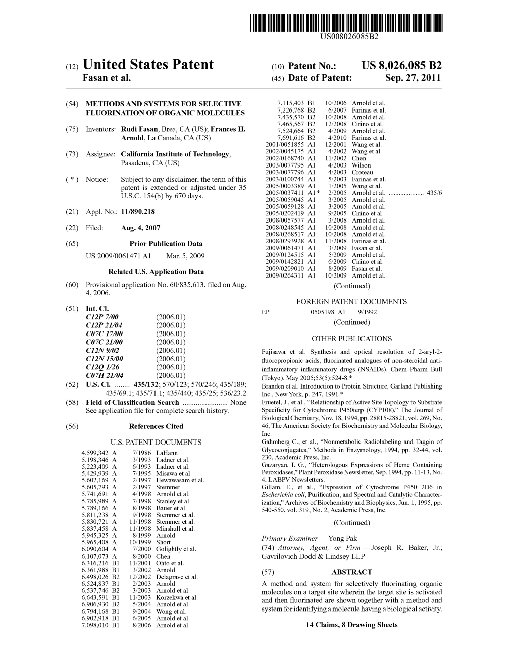 (12) United States Patent (10) Patent No.: US 8,026,085 B2