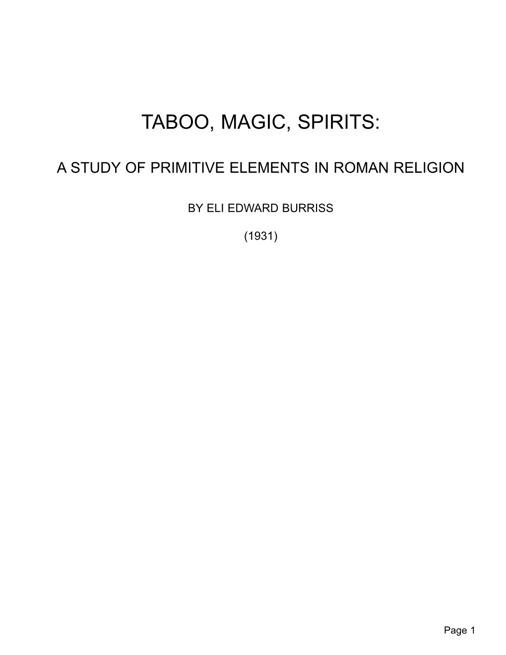 Taboo, Magic, Spirits