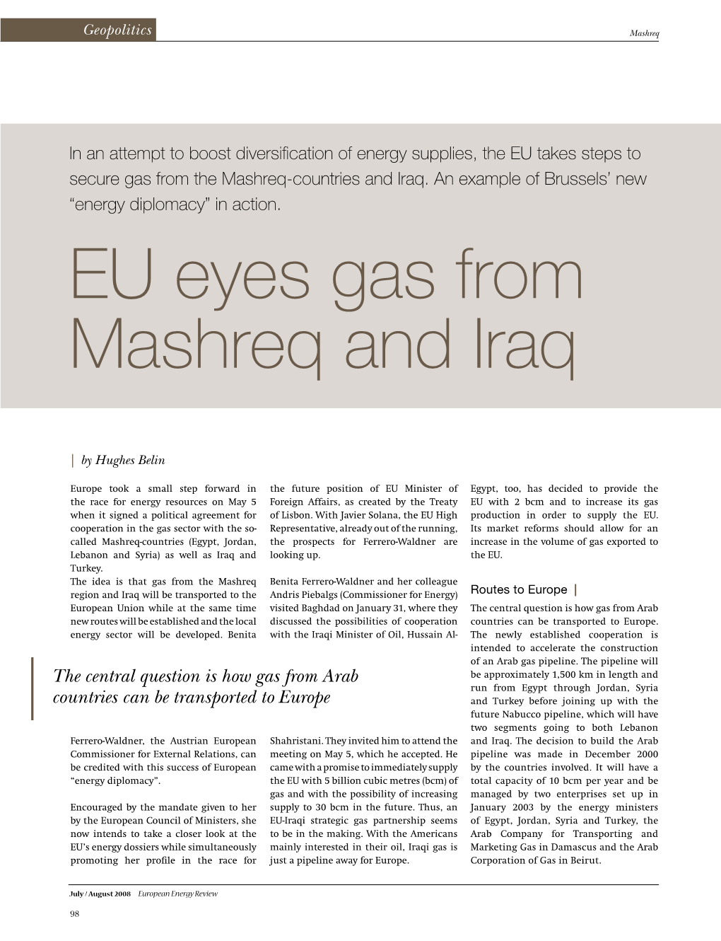 EU Eyes Gas from Mashreq and Iraq