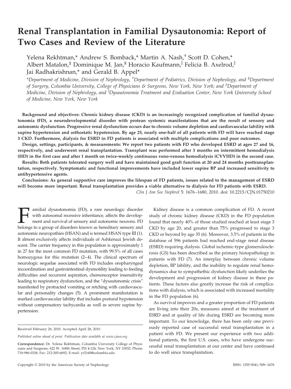 Renal Transplantation in Familial Dysautonomia: Report of Two Cases and Review of the Literature