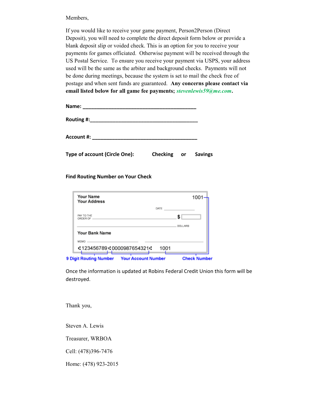 Type of Account (Circle One): Checking Or Savings