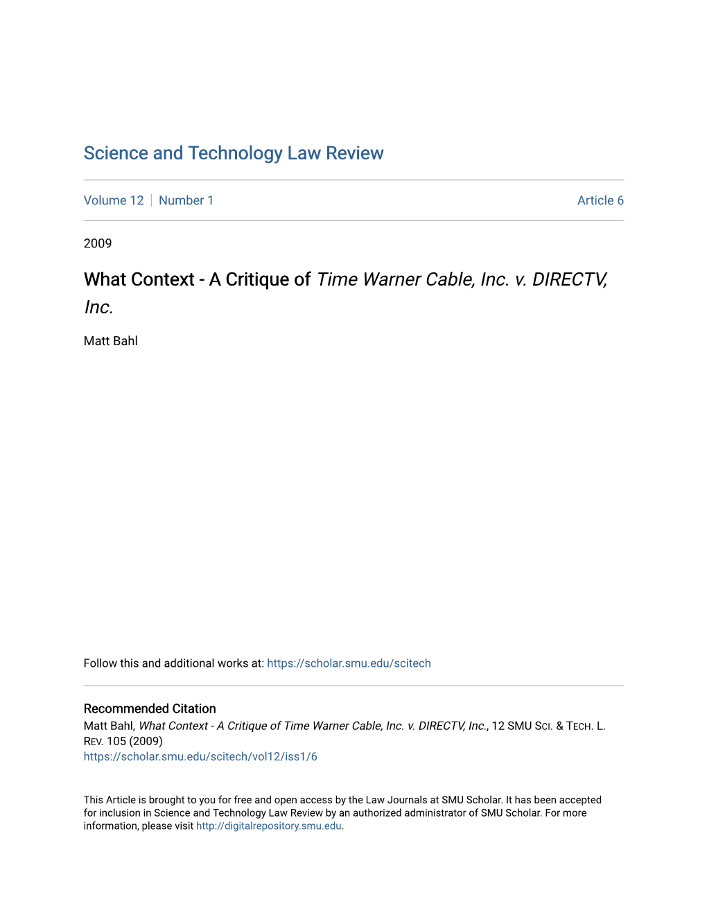 A Critique of Time Warner Cable, Inc. V. DIRECTV, Inc