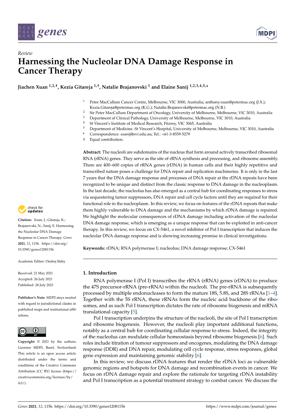 Harnessing the Nucleolar DNA Damage Response in Cancer Therapy