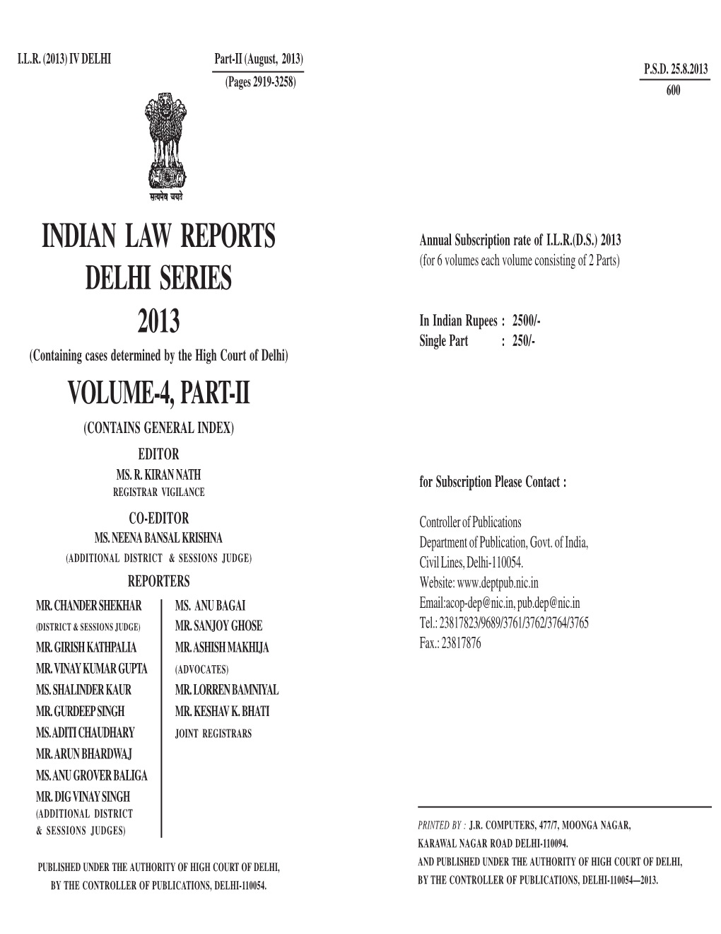 Indian Law Reports Delhi Series 2013