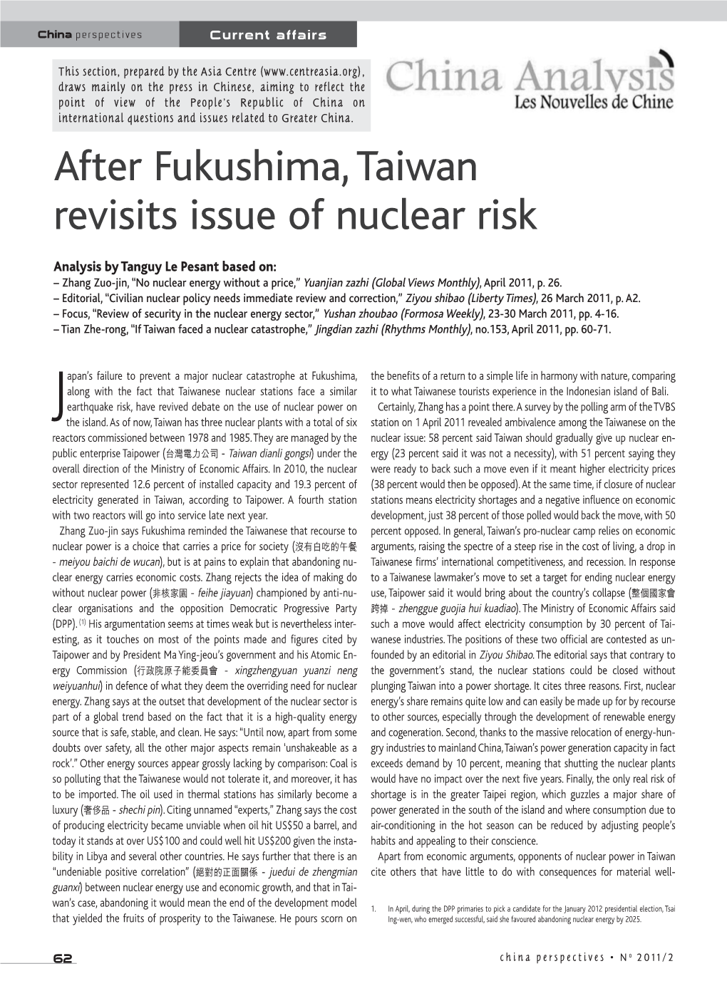 After Fukushima, Taiwan Revisits Issue of Nuclear Risk