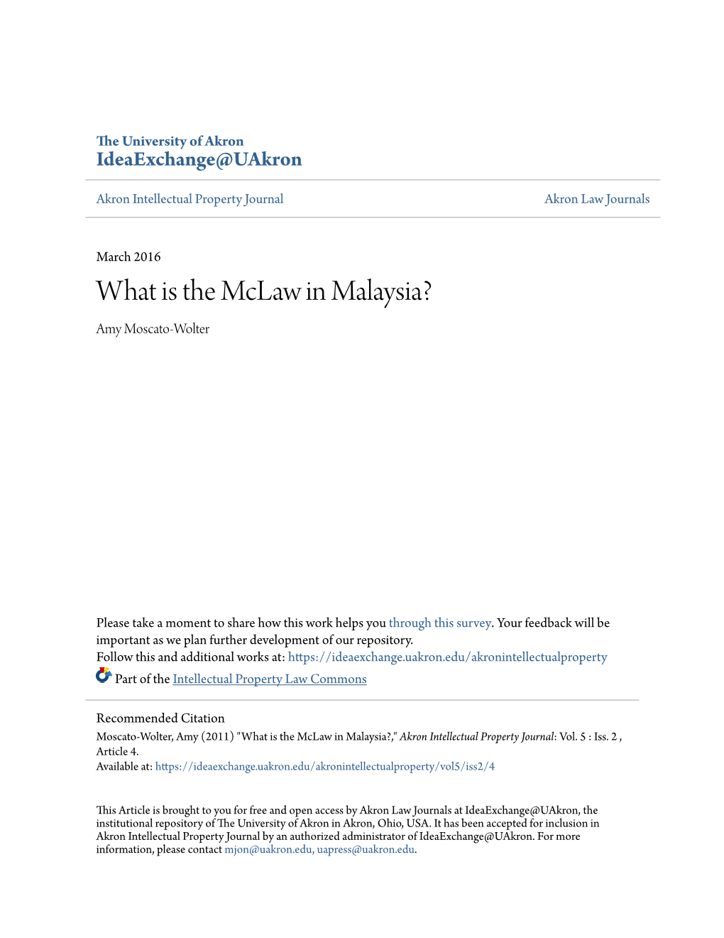 What Is the Mclaw in Malaysia? Amy Moscato-Wolter