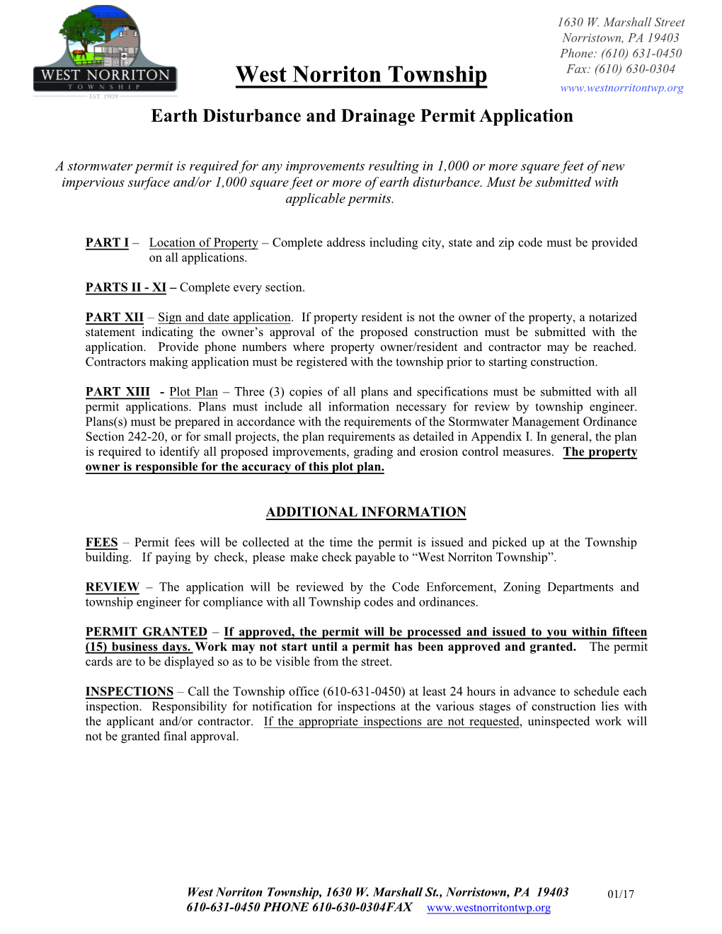 Earth Disturbance Permit Application