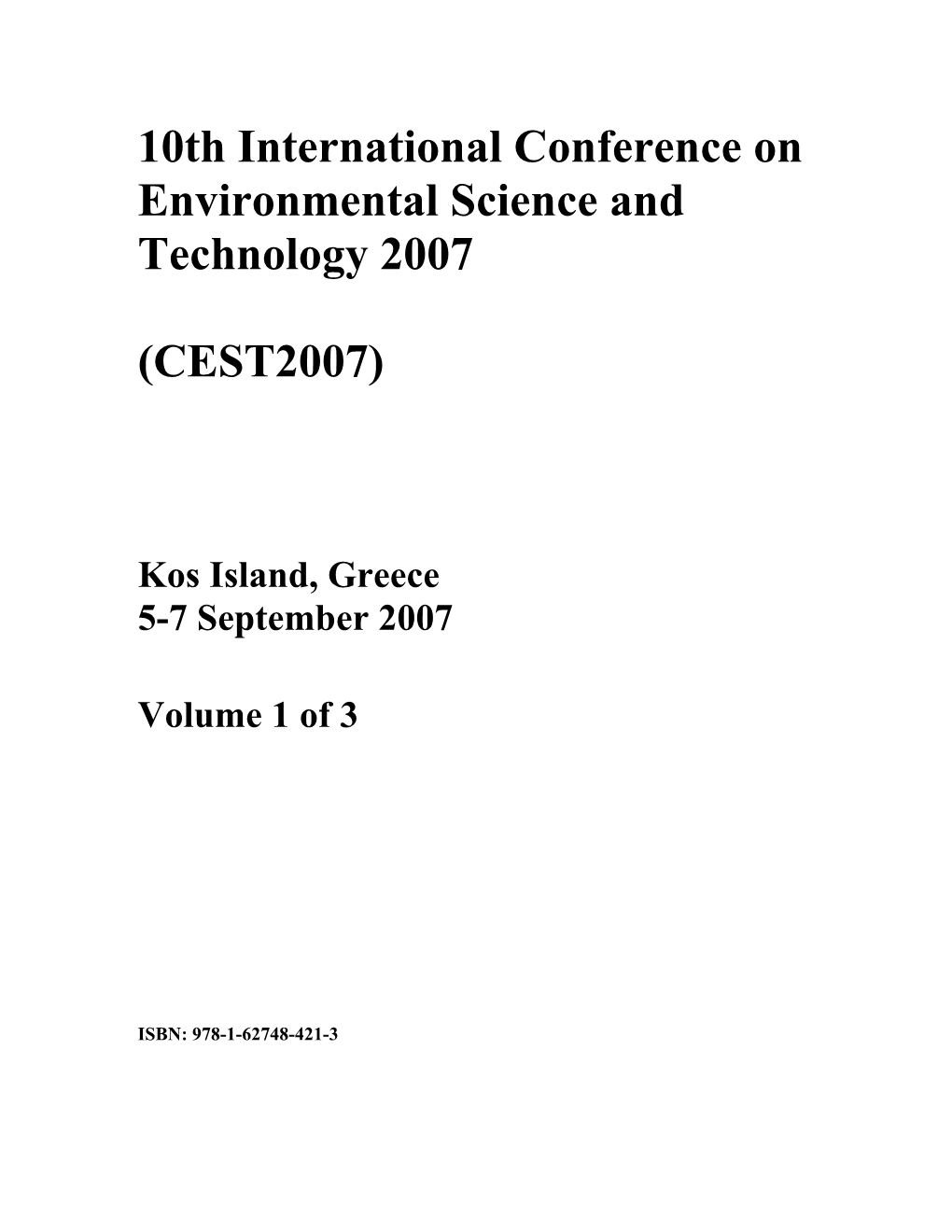 10Th International Conference on Environmental Science and Technology 2007