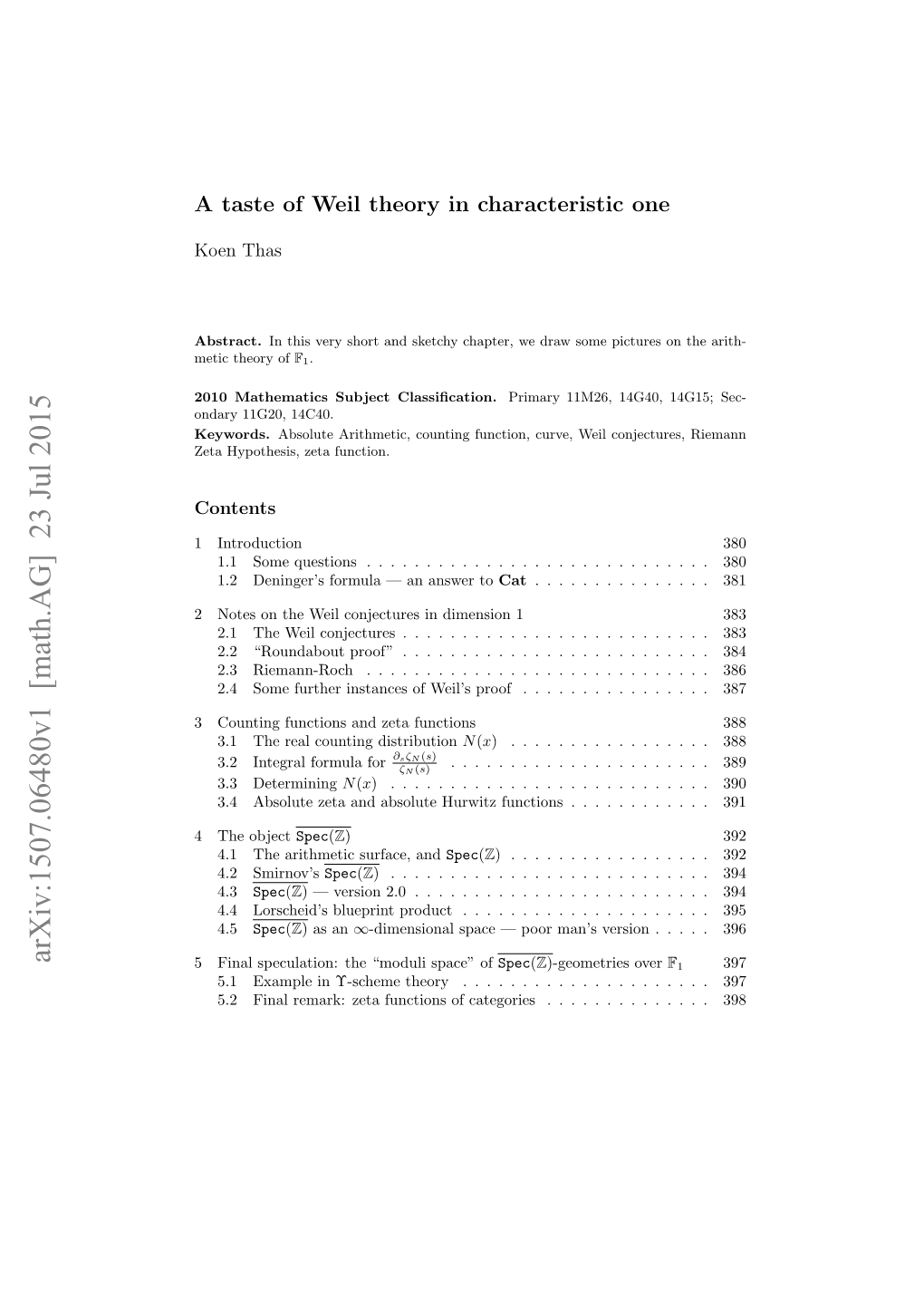 A Taste of Weil Theory in Characteristic One