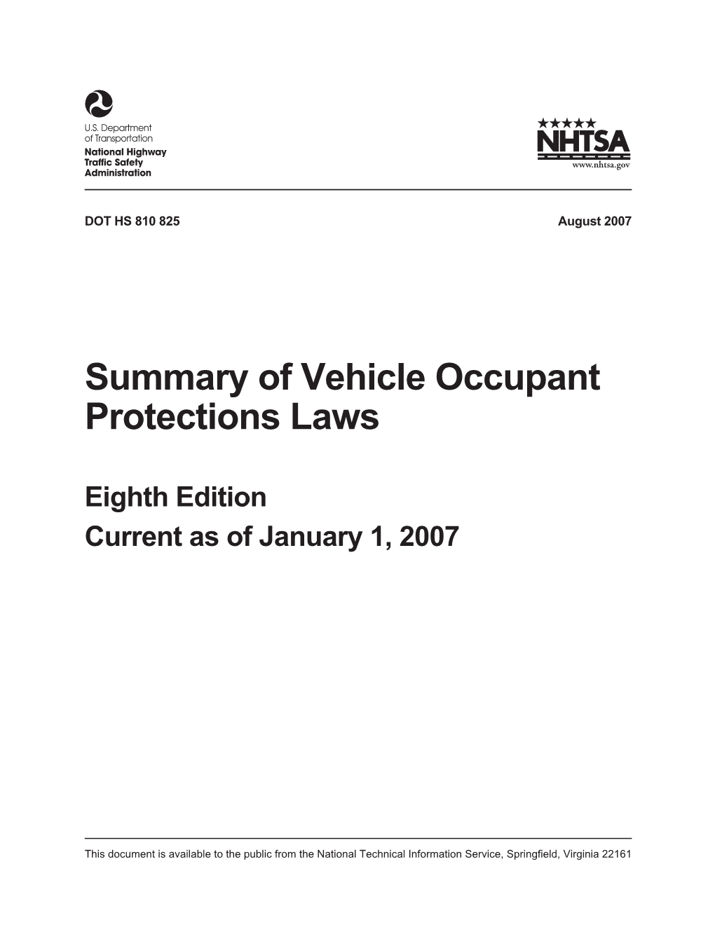 Summary of Vehicle Occupant Protections Laws