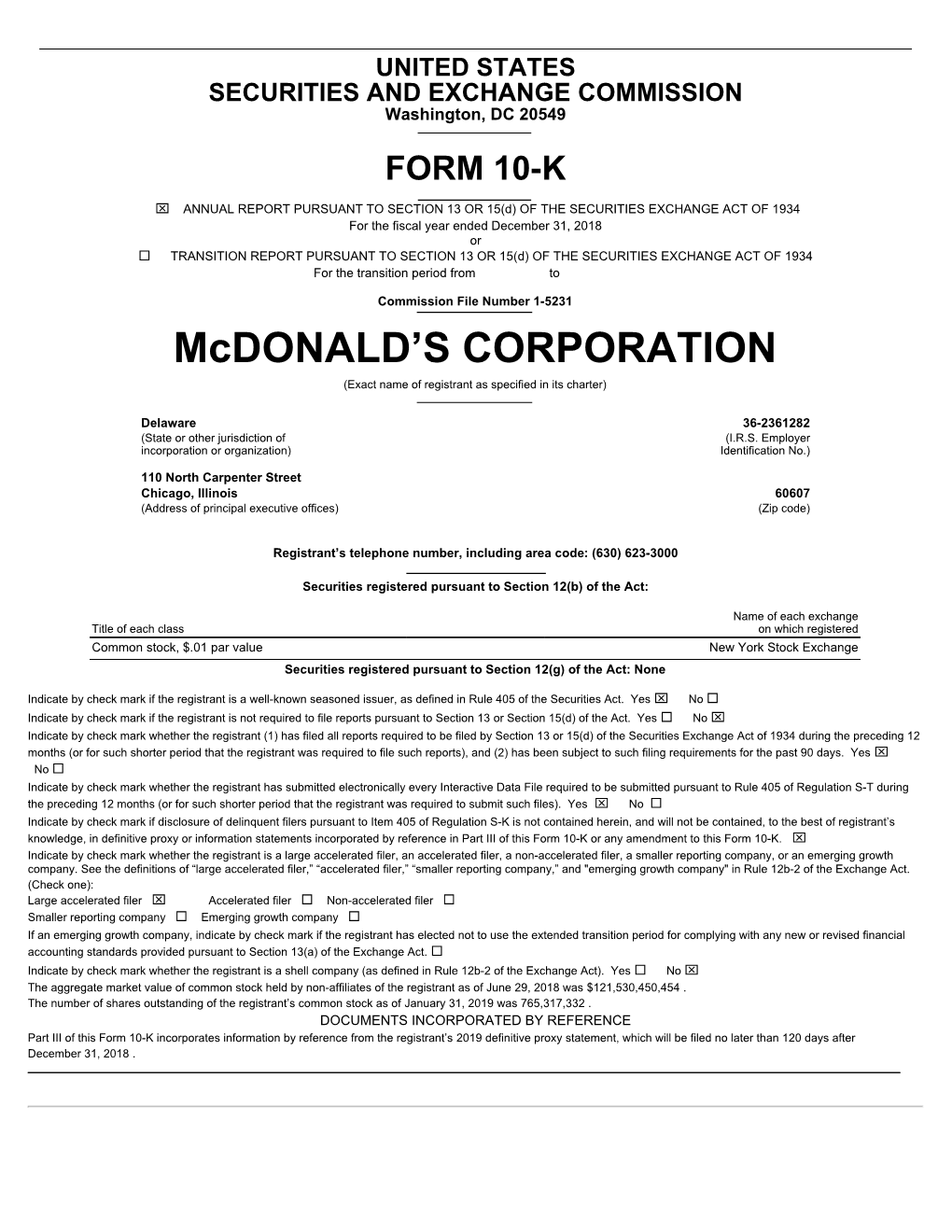 Form 10-K of Mcdonald's Corporation