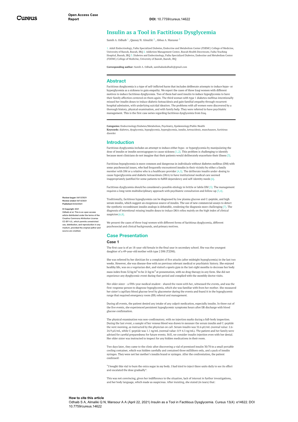 Insulin As a Tool in Factitious Dysglycemia