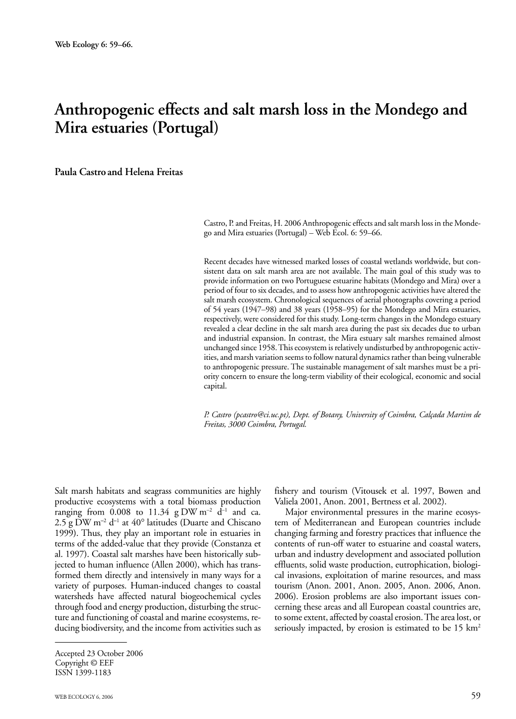Anthropogenic Effects and Salt Marsh Loss in the Mondego and Mira Estuaries (Portugal)