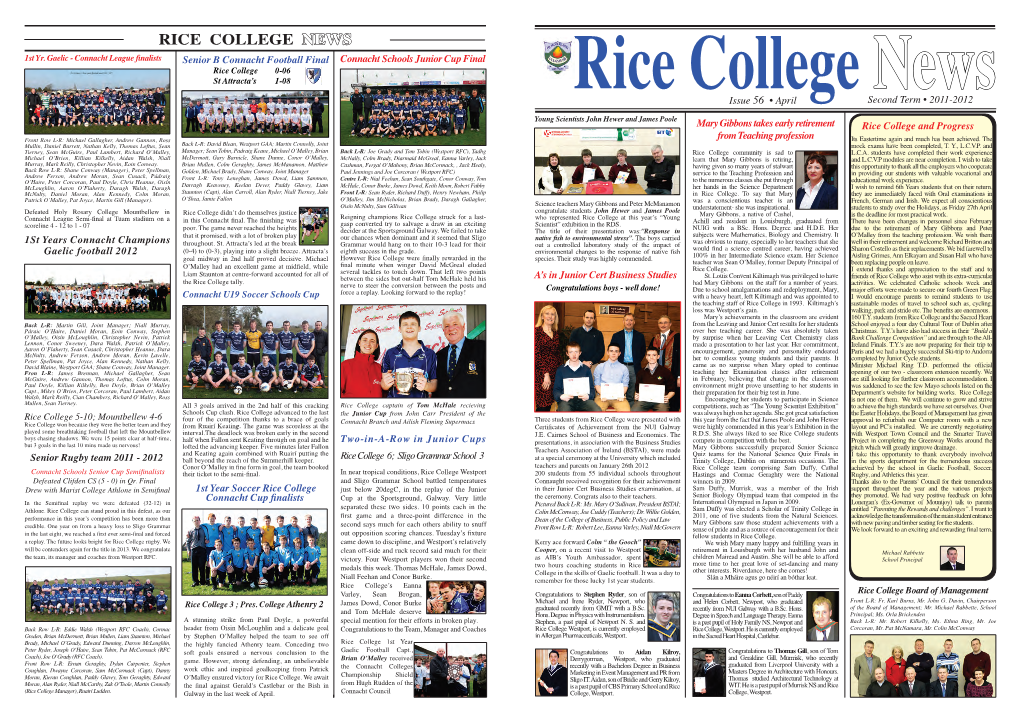 RICE COLLEGE NEWS 1St Yr