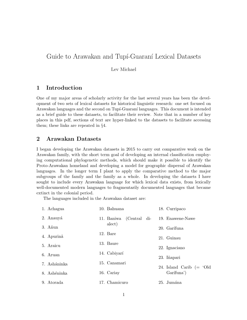 Guide to Arawakan and Tup´I-Guaran´I Lexical Datasets