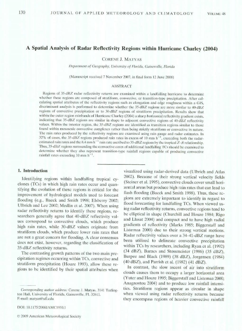 A Spatial Analysis of Radar Reflectivity Regions Within Hurricane Charley (2004)